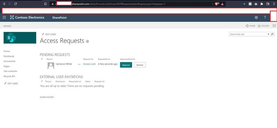Screenshot of access request page