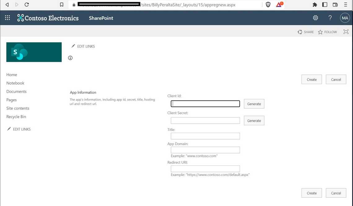 Registering a new app to my SharePoint site