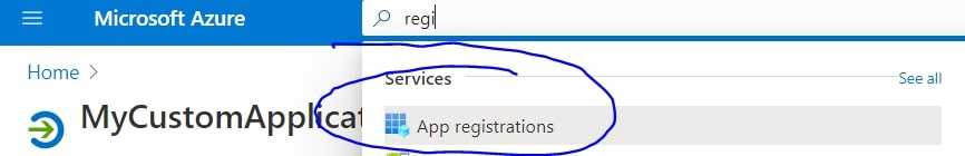 Search for "App Registration" in Azure